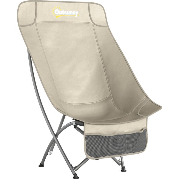Outsunny Camping Chair for Adults Heavy Duty Folding Camp Chair with Side Pocket and Carry Bag Khaki