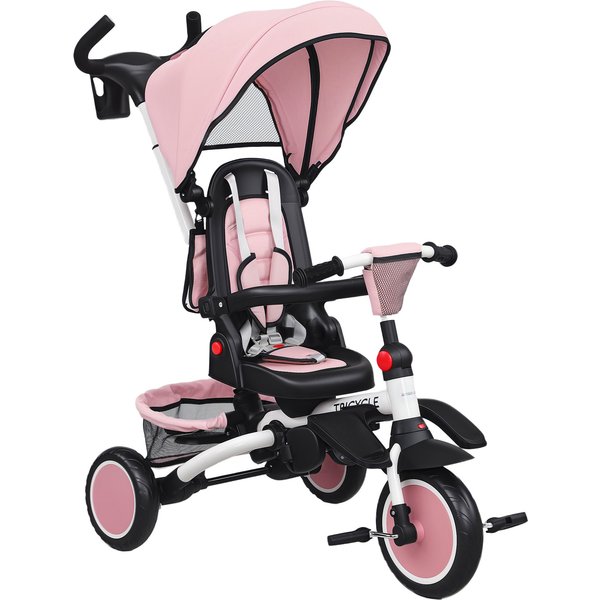 AIYAPLAY 6 in 1 Foldable Kids Trike with Adjustable Parent Handle & Canopy for Ages 1-5, Pink