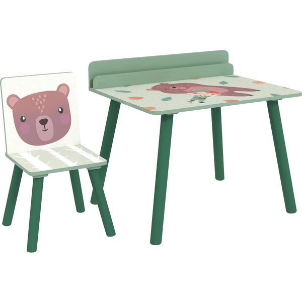 Aiyaplay Ensemble Table Et Chaise Pour Enfants Avec ÉTagèRe De Rangement, En Mdf Et Bois De Pin, Vert-image