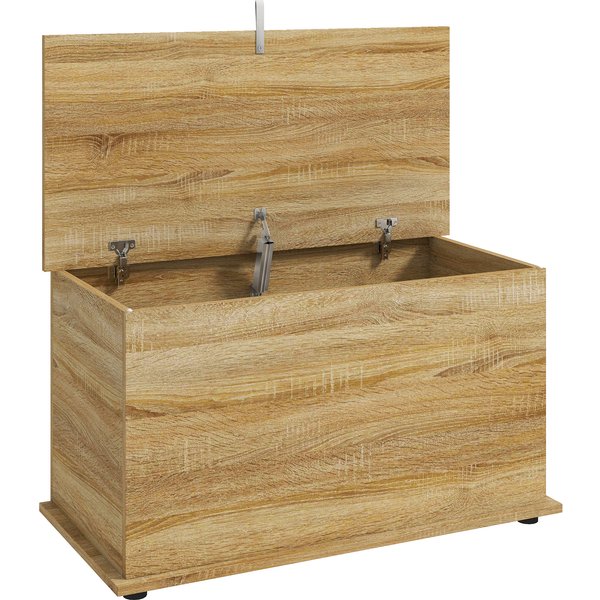 Homcom Coffre De Rangement, Banc De Rangement Avec Couvercle Rabattable Et CharnièRes De SéCurité, 80 X 40 X 45 Cm, Naturel-image