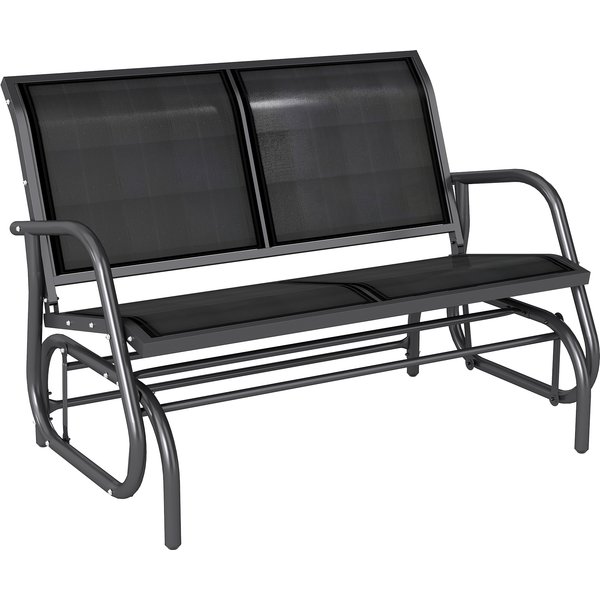 Outsunny Schaukelstuhl 2-Sitzer Gartenbank Gartenschaukel Sitzbank Parkbank Metall Gartenmöbel Schwarz 120 x 70 x 88 cm Aosom