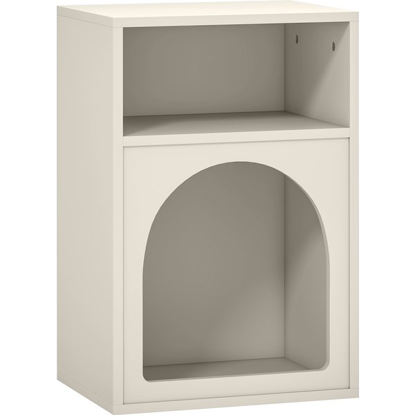 Homcom Table De Chevet, Table De Nuit Avec Compartiments Ouverts, Design Arqué, 40 X 30 X 60 Cm, CrèMe-image