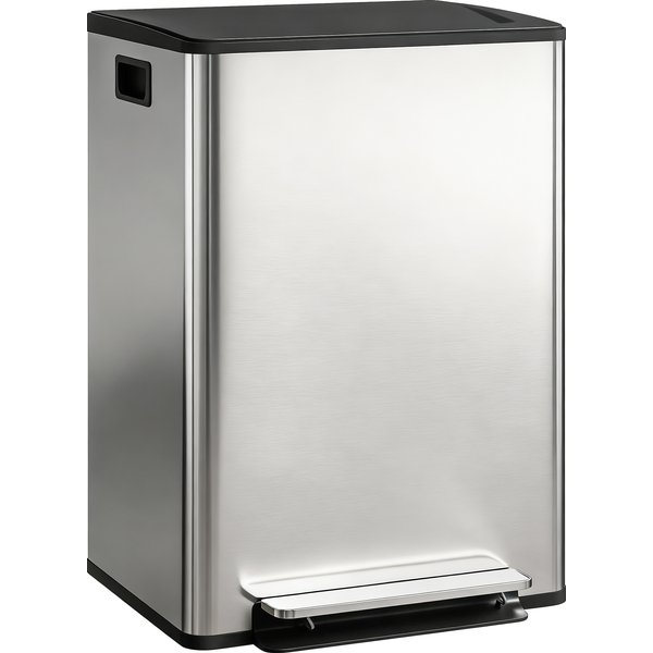 Homcom Poubelle à Double Compartiment 2 X 30L, Poubelle Cuisine à PéDale, Couvercle à Fermeture Douce, 47,5X37,5X67Cm, Argent-image