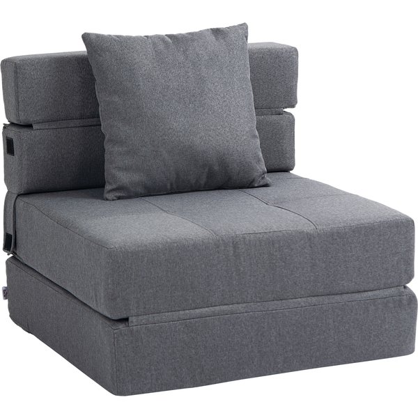 Homcom Chauffeuse Canapé-Lit Convertible Fauteuil 1 Place Avec 1 Coussin DéHoussable, Tissu Gris-image