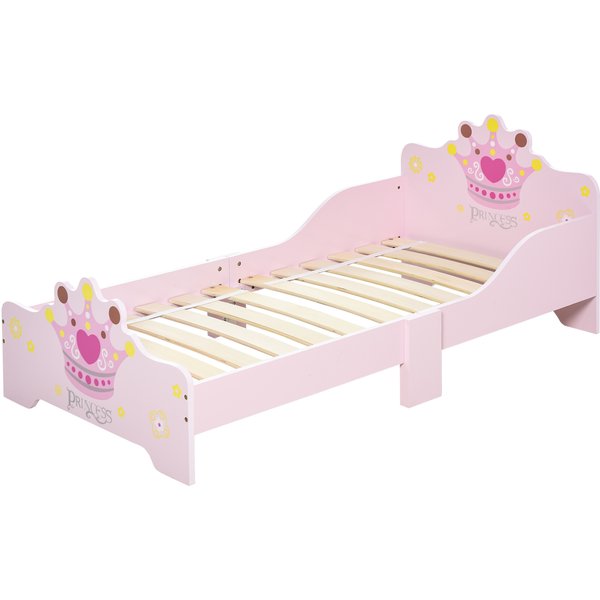 HOMCOM Kinderbett Prinzessinnen-Motiv mit Rausfallschutz für 3-6 Jahre, Holzbett für Mädchenzimmer aus Pappelholz, 143x73x60 cm Aosom.de