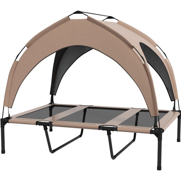 Pawhut Lit Pour Chien Chat Sur Pieds Lit Chien SuréLevé Velum Anti-Uv Oxford Sac De Transport 106 X 76 X 94 Cm Café-image