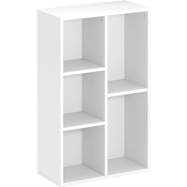 HOMCOM 2-Tier Bookshelf with 5 Compartments - White