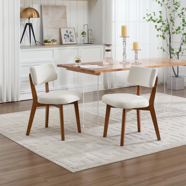 Stylish Mid-Century Dining Chairs with Ergonomic Backrest, Comfortable Upholstered Side Chairs for Dining Room, 47L x 54.5W x 77H cm, Beige Aosom UK