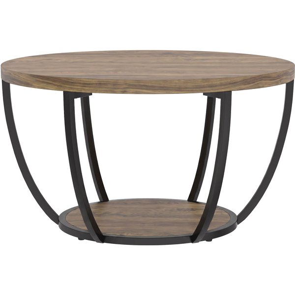 HOMCOM Couchtisch, Runder Wohnzimmertisch mit Stauraum, 2 Ebenen, 35 mm starke Platte, Sofatisch für Wohnzimmer, 80 x 80 x 43,8 cm Braun Aosom