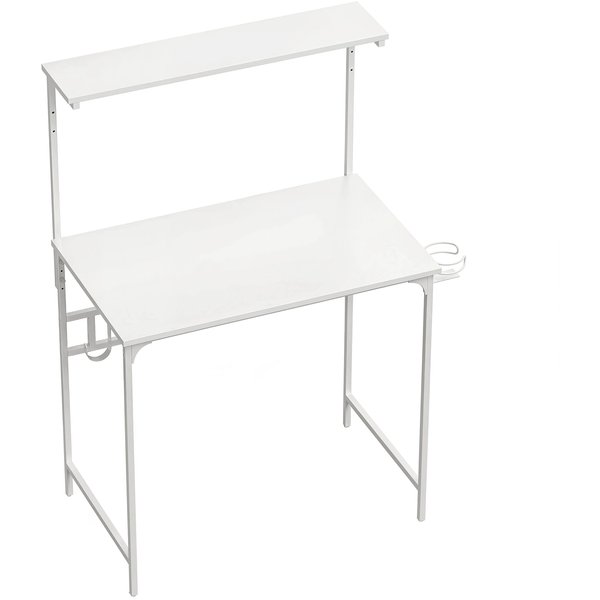 HOMCOM Computer Desk, 80cm Home Office Study Table with Hutch Shelf, Cup Holder, Headphone Hook, White