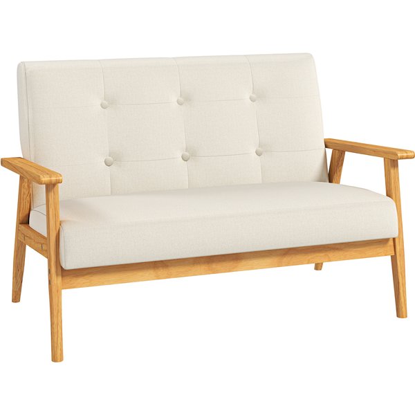 Homcom Canapé 3 Places 115 Cm Canapé Scandinave Avec Dossier Capitonné, Assise RembourréE Et Accoudoirs, Beige-image