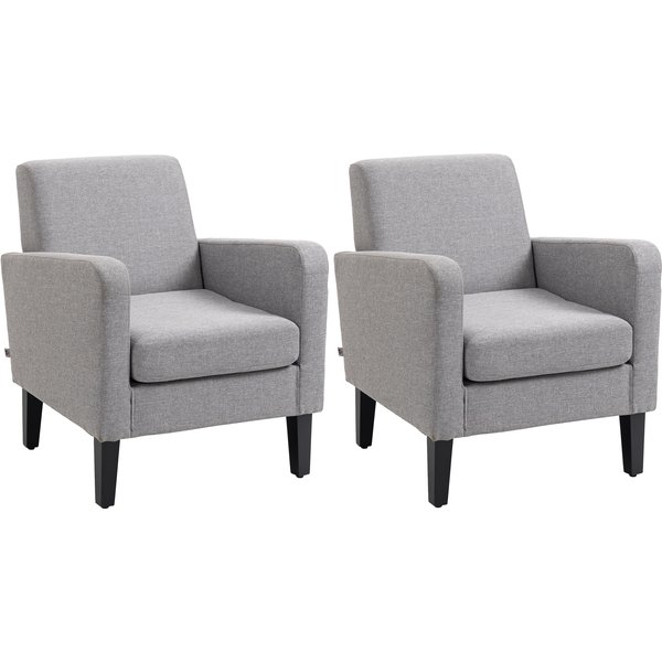HOMCOM 2 Pieces Modern Armchairs with Rubber Wood Legs, Upholstered Accent Chairs, Single Sofa for Living Room, Bedroom, Light Grey