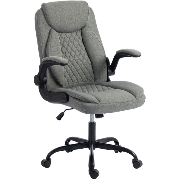 HOMCOM Linen-Look Computer Desk Chair, Executive Office Chair with Flip-Up Armrests and Thick Cushion, Grey