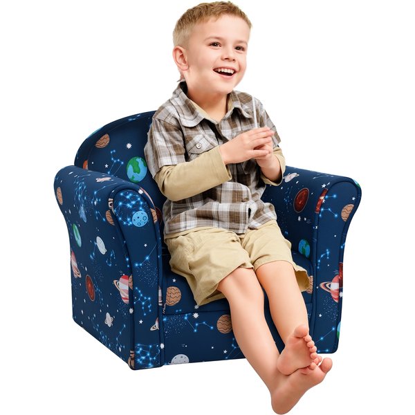 HOMCOM Kids Armchair, Planet Theme with Non-Slip Feet, Sturdy Wooden Frame, Comfortable Seating for Children, Blue Aosom UK