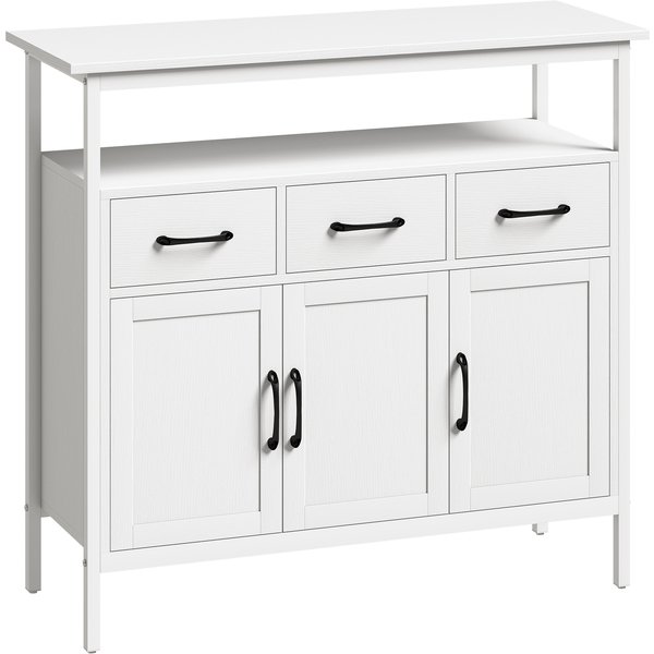 HOMCOM Sideboard Kommode mit 3 Schubladen 2 Türen Modern Küchenschrank mit verstellbaren Regalen und offenem Regal Aufbewahrungsschrank für Wohnzimmer Esszimmer Weiß 85x35x88cm Aosom