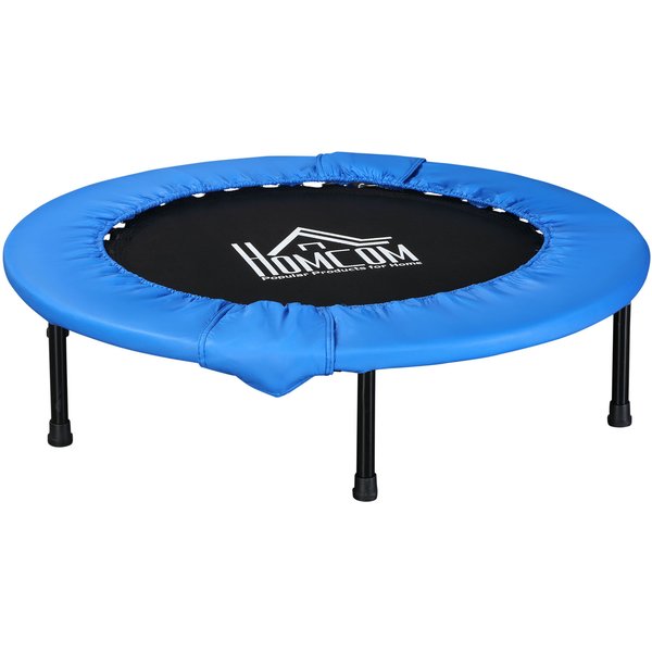 Soozier Φ100cm Foldable Mini Fitness Trampoline Home Gym Yoga Exercise Rebounder Indoor Outdoor Jumper w/ Safety Pad, Blue and Black | Aosom Ireland