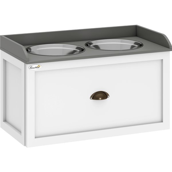 PawHut Hundenapf mit Schublade 2x2L Futternapf erhöht Edelstahl Futterstation für Katzen und Hunde in Weiß Aosom.de