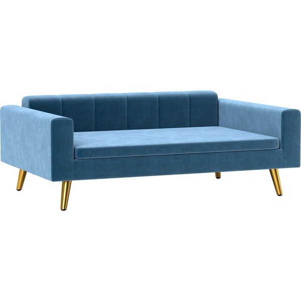 Pawhut Canapé Chien Lit Pour Chien Design Scandinave Coussin Moelleux Pieds MéTal Doré 94 X 59,5 X 31,5 Cm Velours Soyeux Bleu-image