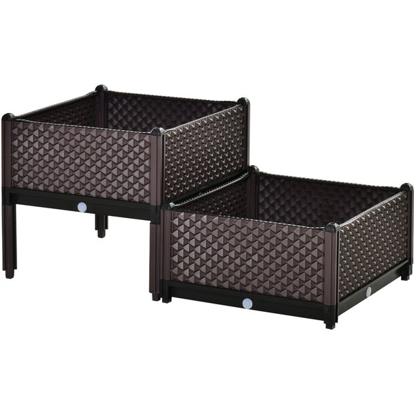 Outsunny Set of 2 Plastic Raised Garden Bed - Planter Box, Flower and Vegetables Planting Container with Self-Watering Design and Drainage Holes for Patio, Balcony | Aosom Ireland