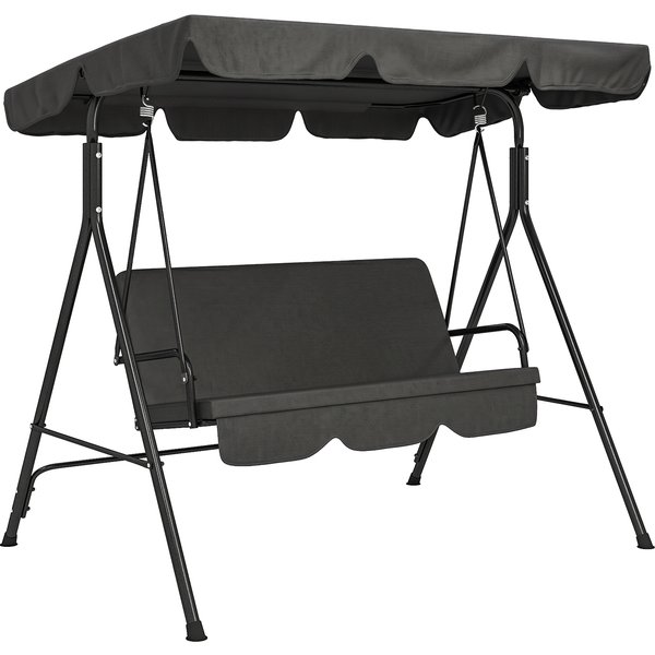 Outsunny Balancelle De Jardin 3 Places Toit Inclinaison RéGlable Coussins Assise Et Dossier Acier Noir Polyester Noire-image
