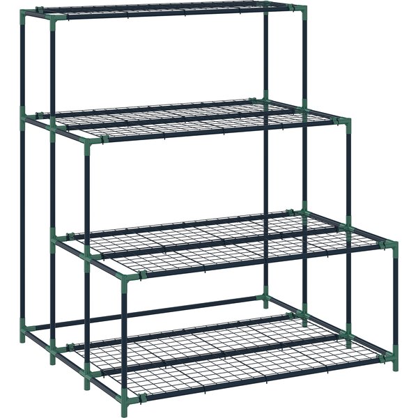 Outsunny 4-Etagen Pflanzenständer, 110 cm hoch Blumenständer mit 24 Clips, Pflanzenregal aus Stahl, mehrstöckig Blumenregal, Blumentreppe Blumentopfständer für Garten Balkon Deko, Dunkelgrün Aosom