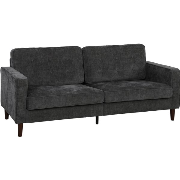 HOMCOM 3 Seater Sofa Button Tufted Upholstered Velvet Couch with Wood Legs for Living Room, Dark Grey