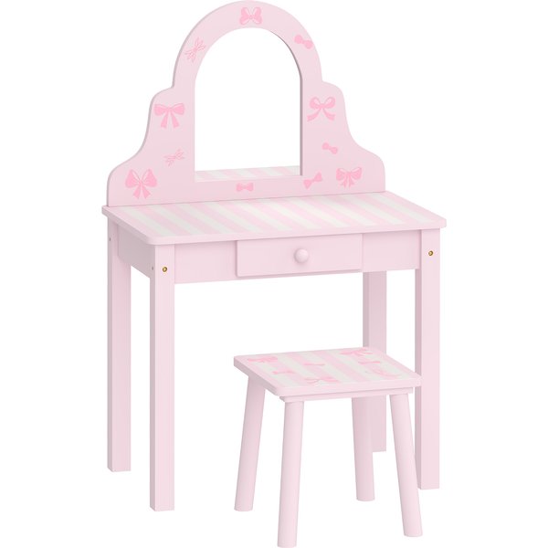 AIYAPLAY Kinder Schminktisch Set 2 in 1 Frisiertisch Schreibtisch mit Hocker abnehmbarem Spiegel Schublade, Make-up Tisch aus Holz Kinderschminktisch für Mädchen 3-6 Jahre Rosa Aosom
