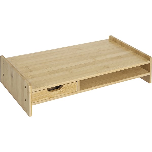 Homcom Support D'éCran, Ordinateur Portable Socle Tv Ordinateur De Bureau Organisateur Avec Tiroir Bambou-image
