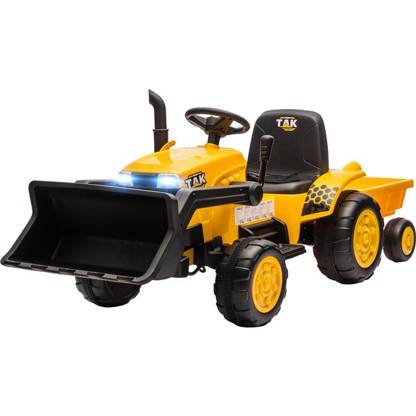 AIYAPLAY Kinder Elektro Bagger mit Anhänger, Schaufel, 12V Aufsitzbagger mit Fernbedienung 2 Motor Kinder Elektroauto mit Musik, LED-Lichter, USB, Sitzbagger für 3-8 Jahre, Gelb Aosom