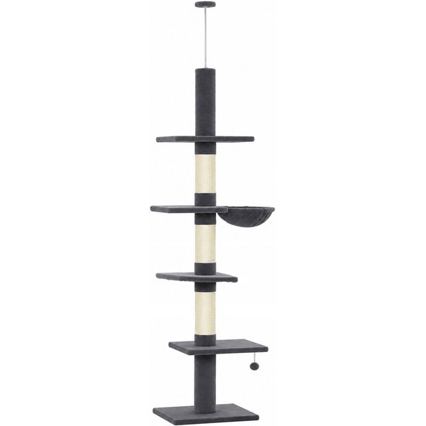 PawHut Kratzbaum Deckenhoch 225-255 cm höhenverstellbar Katzenbaum mit 5 Etagen 3 dicke Sisal-Kratzstämmen, Hängematte, Plattformen & Spielball Katzenkratzbaum für Katze unter 6 kg, Dunkelgrau Aosom