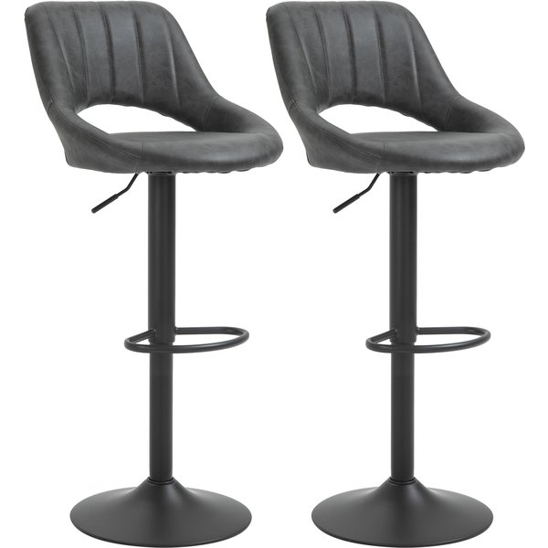 Homcom Lot De 2 Tabourets De Bar Avec Repose-Pieds Hauteur RéGlable Et Pivotant RevêTement SynthéTique 44 X 49 X 90-110 Cm Noir-image