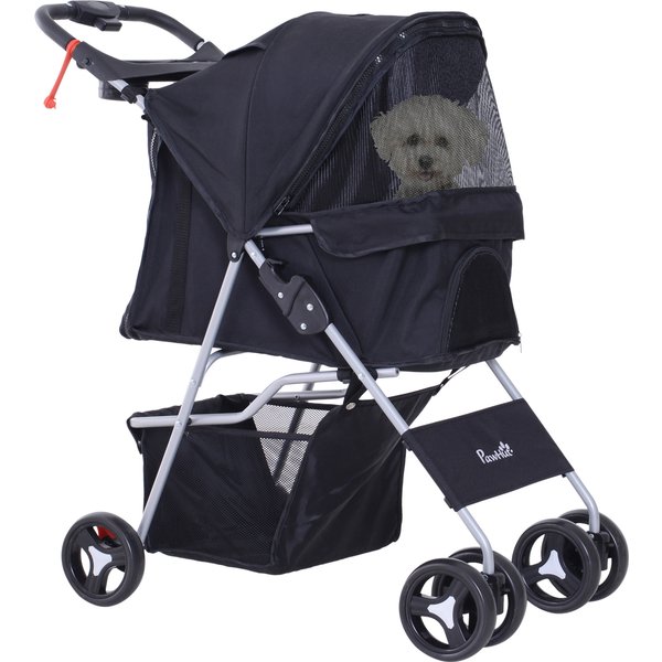 Pawhut Poussette Buggy Pour Chiens Panier Sac De Rangement Pliable ImperméAble Tissu 600D Oxford 4 Roues 75L X 46L X 94H Cm Noir-image