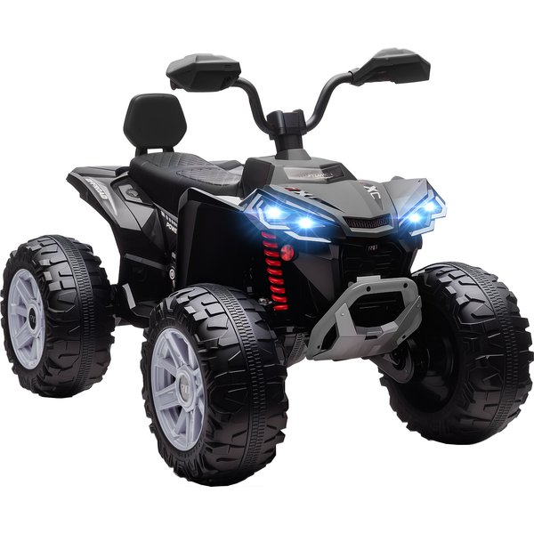 AIYAPLAY 24V Elektro Quad für Kinder, Kinderquad mit Vorwärts-, Rückwärtsfunktion, 4 gefederten Rädern, Scheinwerfer, USB- & MP3-Anschluss, 2 Sitzer Kinderfahrzeug 4-6,5 km/h, für 3-8 Jahre, Schwarz Aosom