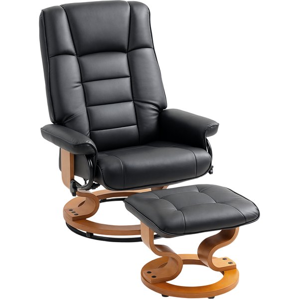 HOMCOM Relaxsessel mit Hocker, 360°drehbarer Fernsehsessel mit Liegefunktion Wohnzimmersessel für Wohnzimmer, Kunstleder, Schwarz Aosom