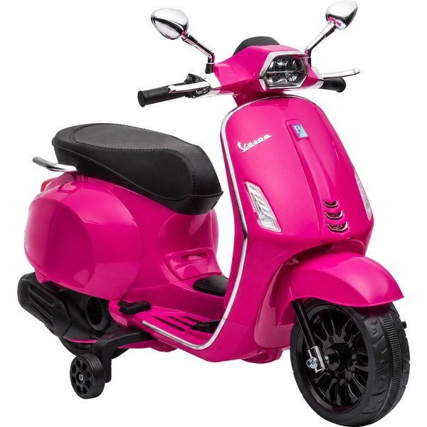Aiyaplay Scooter éLectrique Enfant Vespa 6 V Dim. 107L X 47L X 73H Cm Musique MP3 Port Usb Phare 2 Roues D'entraîNement - Rose-image