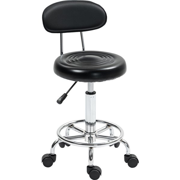 Homcom Tabouret à Roulettes, Tabouret De Massage Avec Hauteur RéGlable 70-86 Cm Et Dossier, Pivotant 360°, Noir-image