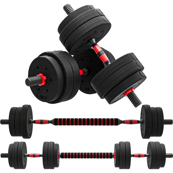 Homcom HaltèRe Musculation Ensemble D'haltèRes 25 Kg 2 En 1 HaltèRe RéGlable Pour I'exercice De Gymnastique à Domicile Poids Ajustable Hdpe Noir-image