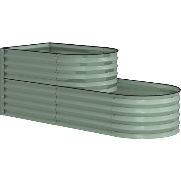 Outsunny Two-Tier Galvanised Steel Garden Planter - Light Green