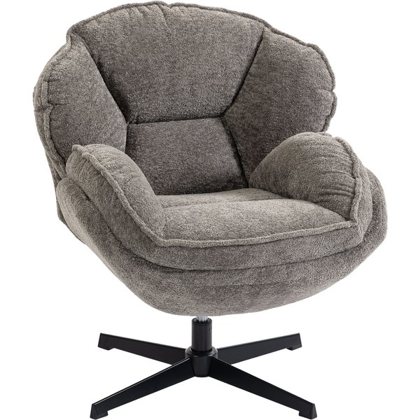 HOMCOM Modern Wingback Accent Chair, Velvet Armchair with Four-Star Base, S-Springs, 360° Swivel, Grey