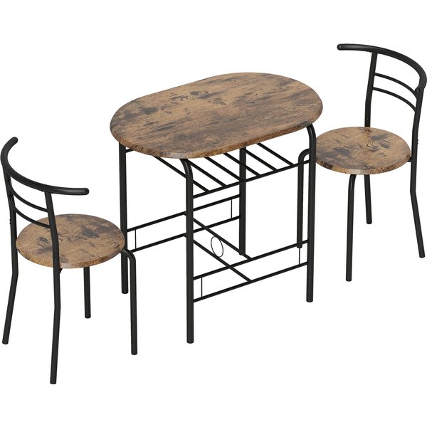 HOMCOM 3-teiliges Esszimmer-Set, 80 cm Küchentisch mit Stühlen für 2 Personen und Ablage, für kleine Räume, Esszimmer, Wohnzimmer, Apartment, rustikales Braun Aosom