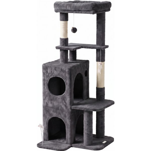 PawHut Kratzbaum 132 cm Katzenturm mit Höhle, Sisalstämme, große Plattform, mehrstöckiger Katzenkratzbaum, Kletterbaum, für mittelgroße Katzen unter 6 kg, Dunkelgrau Aosom