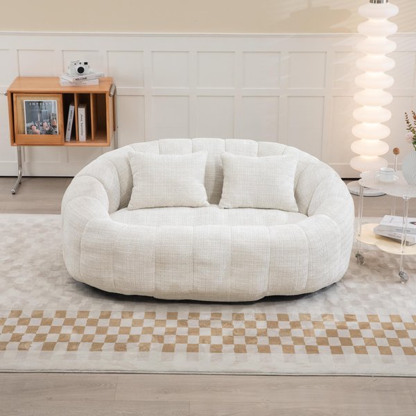 Cozy Oversized Bean Bag Sofa with 2 Matching Pillows, Soft 2-Seat Sectional Couch for Living Room and Bedroom, 145L x 95W x 63H cm, Beige Aosom UK