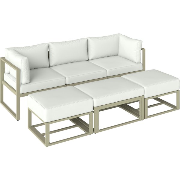 Outsunny Garden Daybed, 6 Piece Outdoor Sectional Sofa Set, Aluminium Patio Conversation Furniture Set with Coffee Table