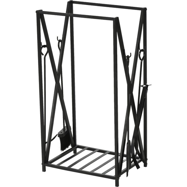 Homcom Serviteur De CheminéE - Porte BûChes - Range BûChes Multi Accessoires éTagèRe 46L X 30L X 76H Cm Acier Noir-image