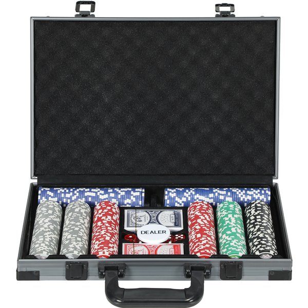 Sportnow Mallette De Poker Coffret De Poker Complet 400 Jetons, BoîTier En Abs, Cartes à Jouer, DéS, Dealer, Tapis, CléS-image