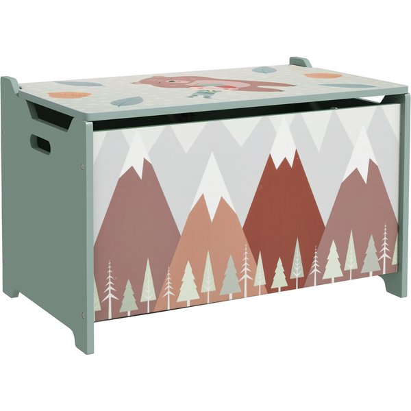 Zonekiz Coffre à Jouet Enfant Coffre De Rangement Enfant Couvercle Rabattable Motif De ForêT Coins Arrondis 60 X 37 X 39 Cm Vert-image