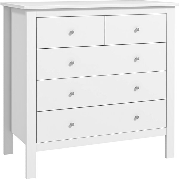 HOMCOM Modern Chest of Drawers, 5 Drawer Storage Cabinet with Metal Handles and Runners for Bedroom, White | Aosom Ireland