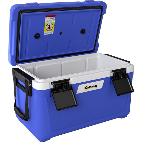 Outsunny 42.6L Insulated Cool Box, Lightweight Portable Ice Cooler with Handle, Lid and Drain Valve, Dark Blue