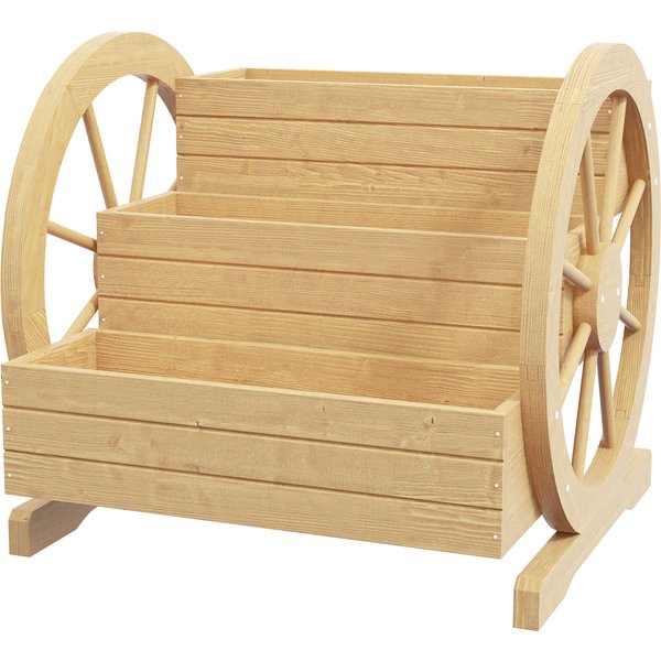 Outsunny JardinièRe Sur Pieds Carré Potager 3 éTages Style Rustique Chic Avec 2 Roues Dim. 62L X 61L X 57H Cm-image