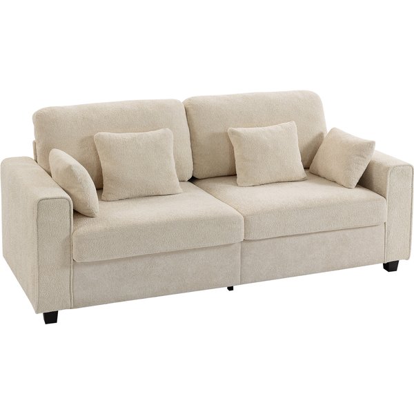 HOMCOM 3-Sitzer Sofa, 211,5 cm Couch mit Tiefem Sitz, 4 Kissen, Bequemes Polstersofa mit Strukturstoff in Samtoptik, Gepolstertes Loungesofa für Wohnzimmer, Schlafzimmer, Beige Aosom